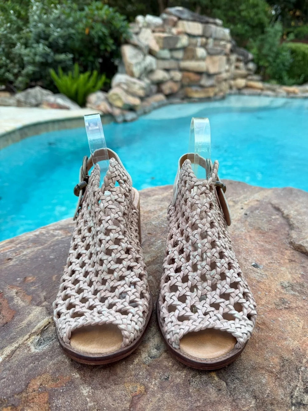 Veracruz Artisans Leather Woven Peep-Toe Slingback Block Heel Sandals